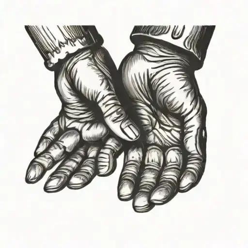 A Playful Tattoo Of A Parent And Child Holding Hands With A Subtle Black-grey Color Palette