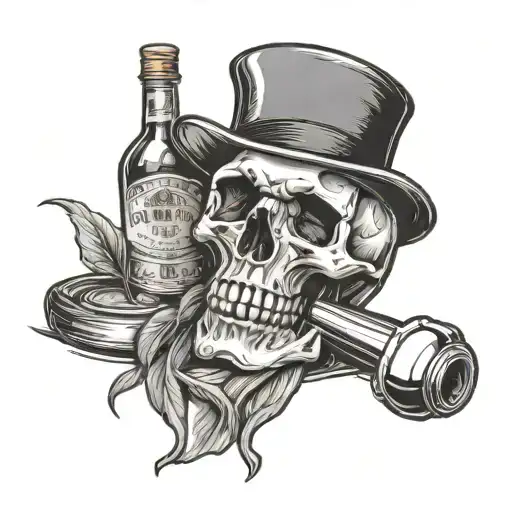 Skull And Liquor Bottle