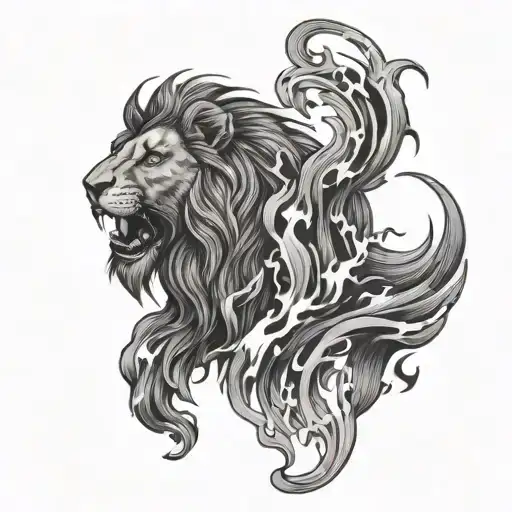 Lion And Fire Flames