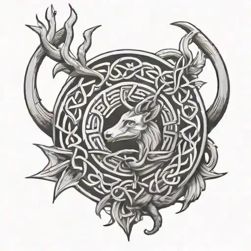 Dora Celtic Knot With Three Arrows White Stag And Two Snakes