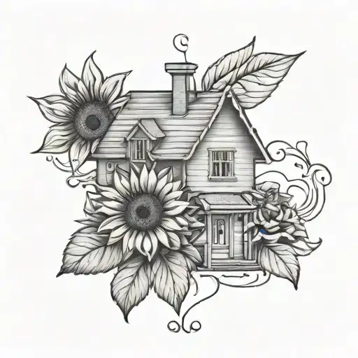 House With Sunflower Fineline