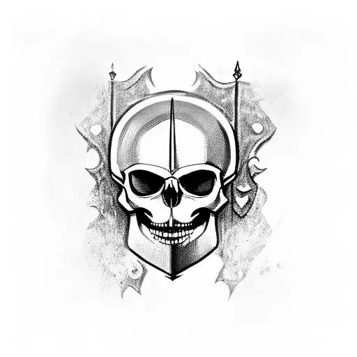 Skull In Medieval Knight Helmet