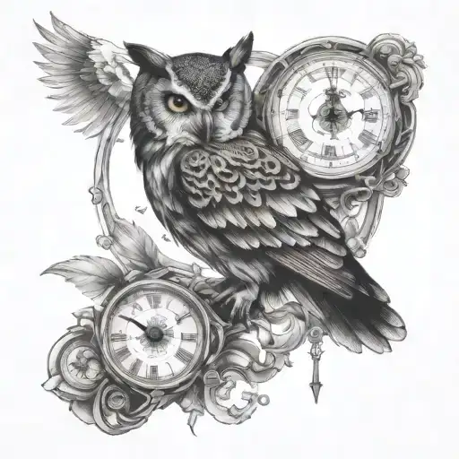 Owl And Broken Clock Face And Compass