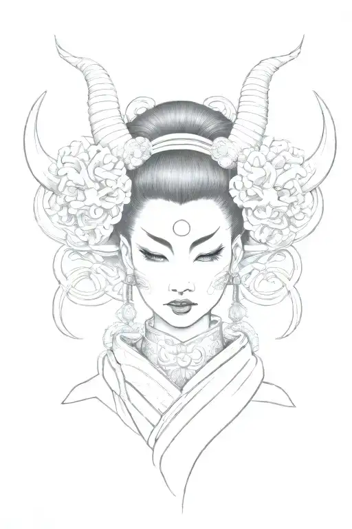 Geisha With A Demon Mask