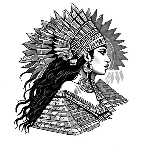 Aztec Woman And Pyramid Of The Sun