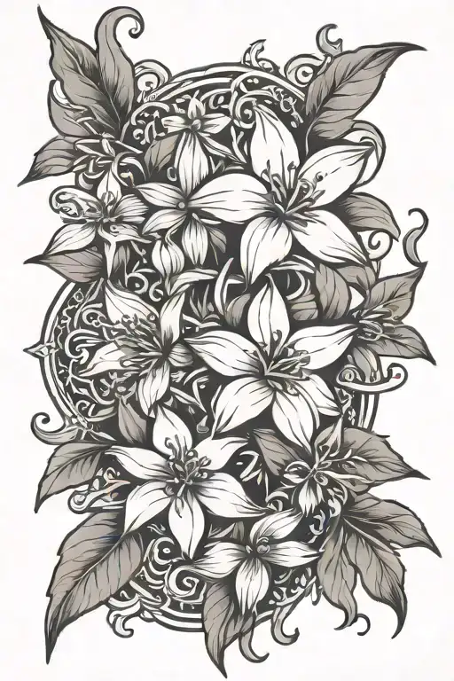 Jasmine Flower Intertwined Within Sun