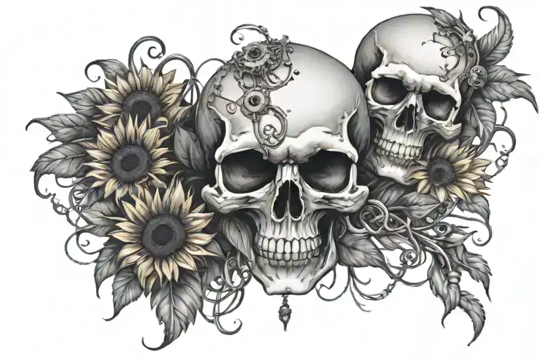 Skull Sunflowers Wrapped With Dangly Charms Hanging