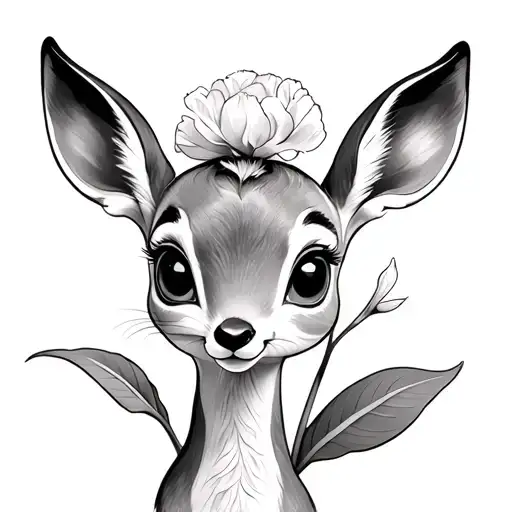 Carnation Flower Bambi Disney Style Tattoo Design Inspired