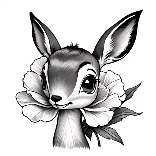 Carnation Flower Bambi Disney Style Tattoo Design