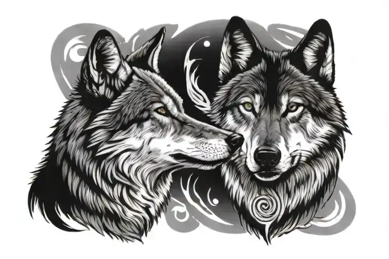 Wolf Howling Together Face