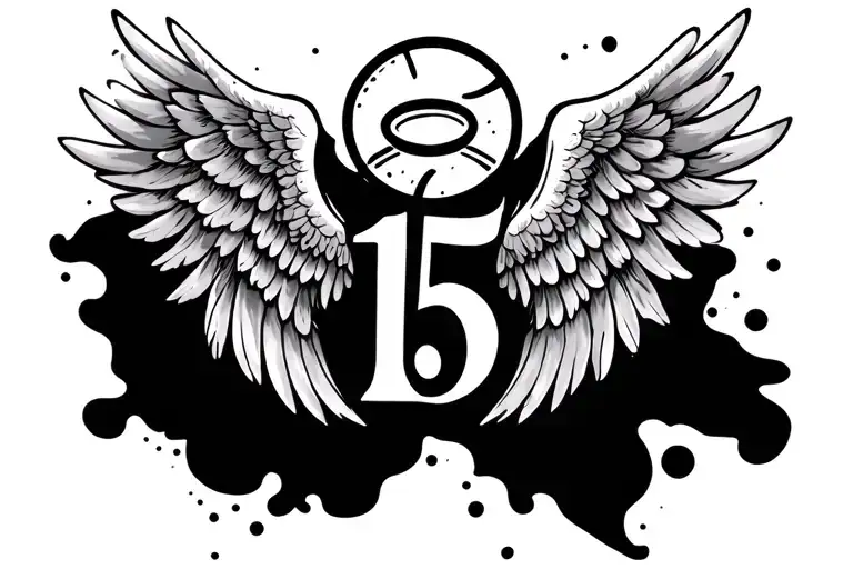 Angel Wings With The Number 15 In The Middle And A Halo