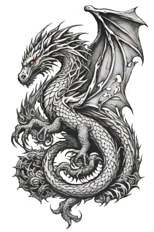 Game Of Thrones Dragon Sleeve Tattoo Featuring Elements