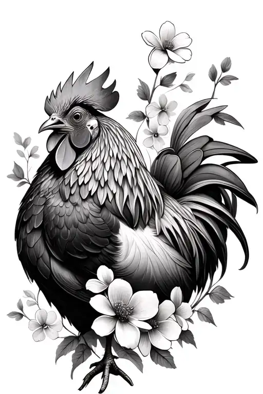 Rooster And Flowers