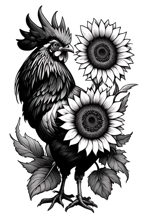 Rooster And Sunflowers
