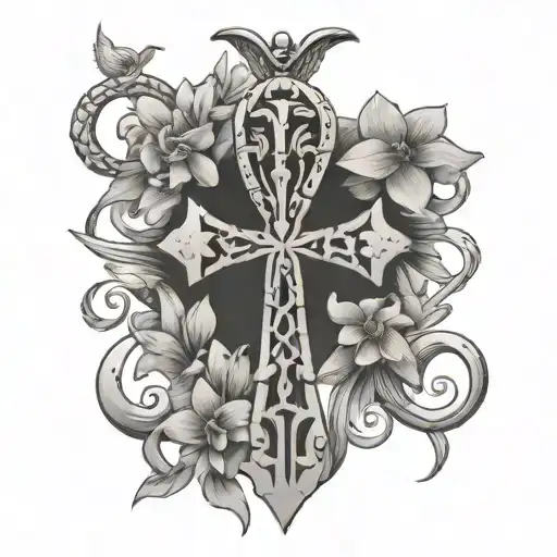 Ankh With Small Flowers Intertwined