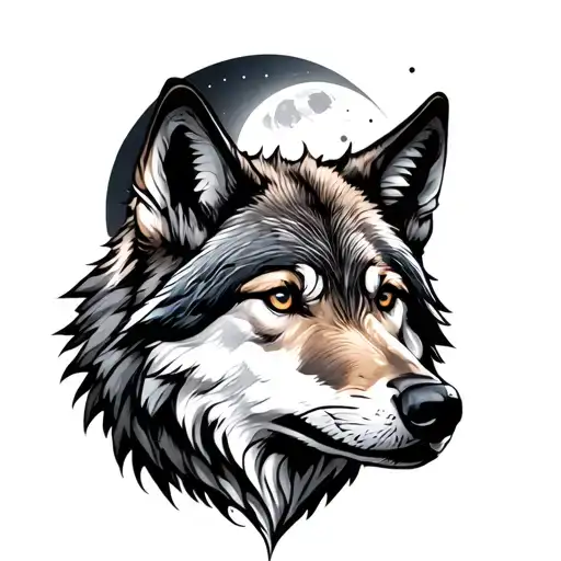 Wolf With Moon