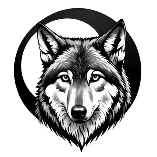 Wolf With Moon Drawing Style