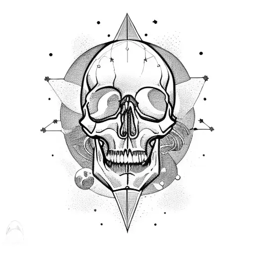 A Skull With Intricate Mountain Landscapes And Star Constellations Inside