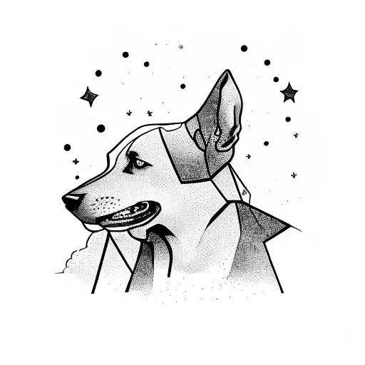 A Silhouette Of A Dog Sitting On A Mountain Cliff With A Starry Sky Behind