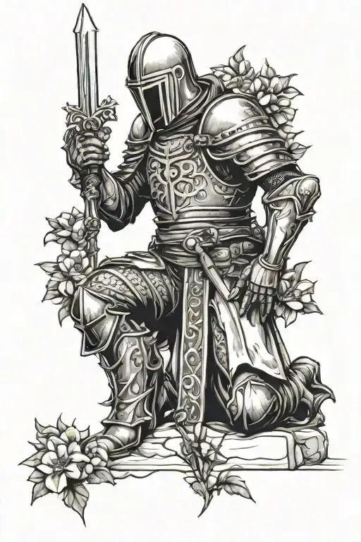 Templar Knight Kneeling Holding 6 Flowers