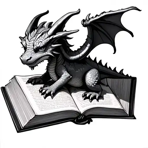Tiny Dragon Sat On An Open Book