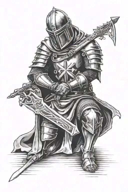 Templar Knight Kneeling Praying Hand