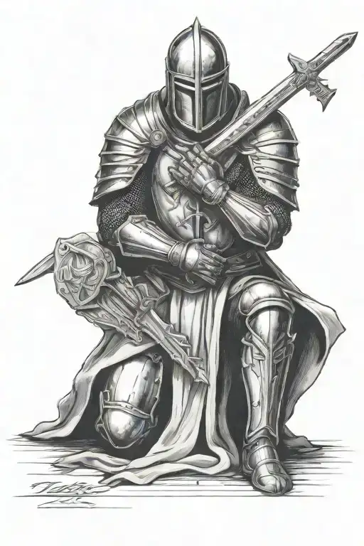 Templar Knight Kneeling Praying Hand