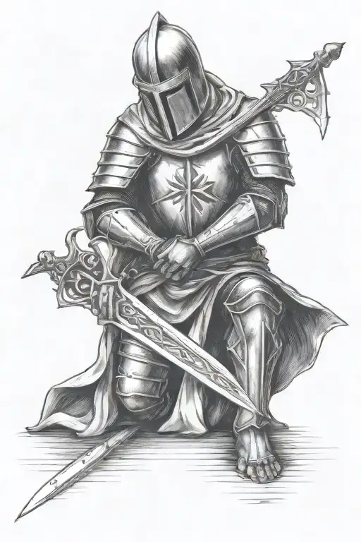 Templar Knight Kneeling Praying Hand