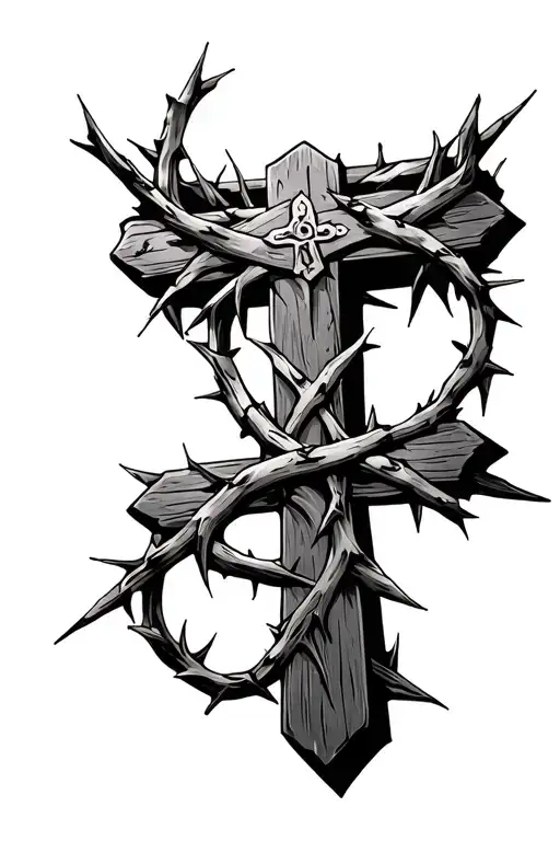 Christian Cross With Crown Of Thorns