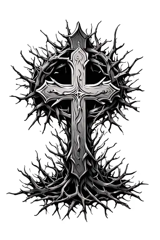 Christian Cross With Crown Of Thorns Growing