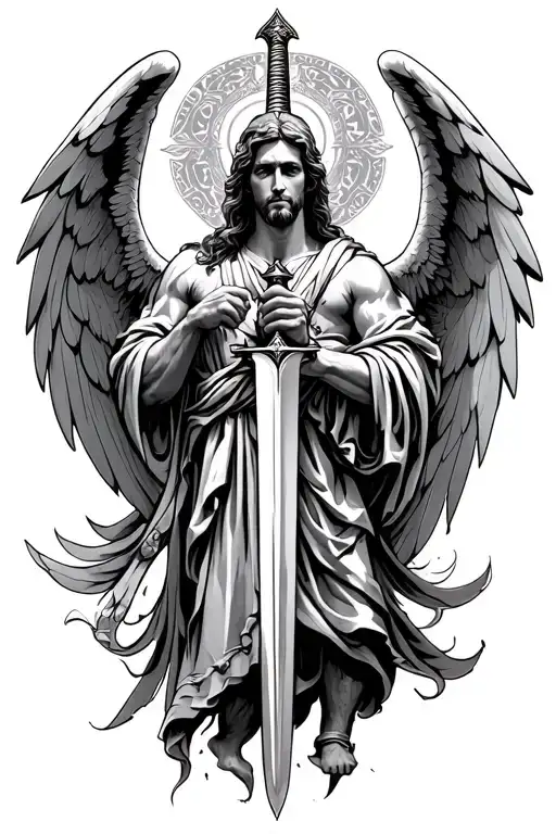 Arch Angel Michael Holding Sword Down The Middle