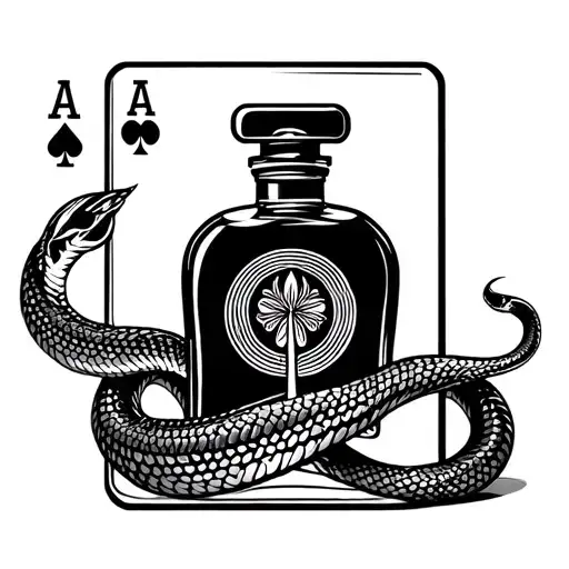 Ace Playingcard And Parfume Bottle And Snake