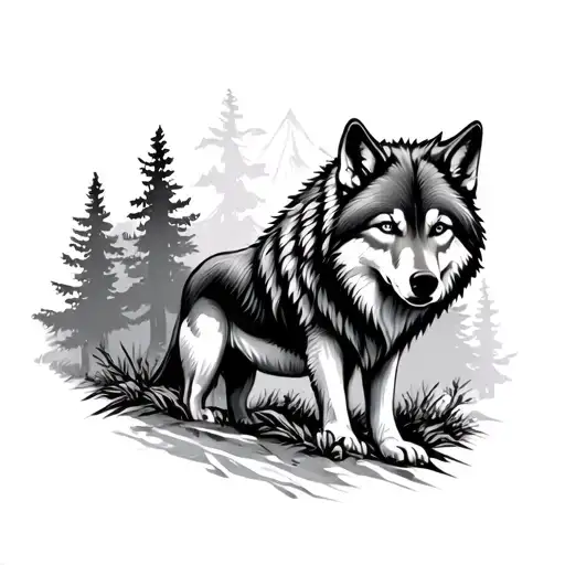 Wolf And Forest Scene With A Hidden