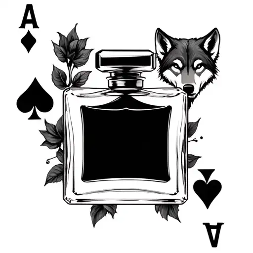 Ace Playingcard And Parfume Bottle And Wolf
