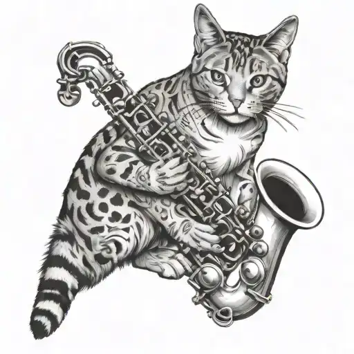 Cat Saxophone Half