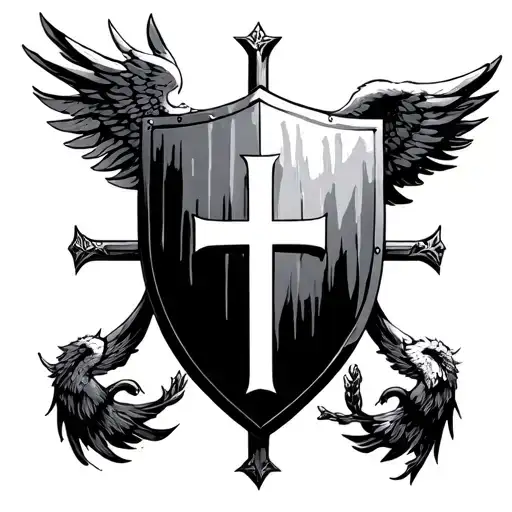Shield Of Faith With Cross In Middle And Saint Michael