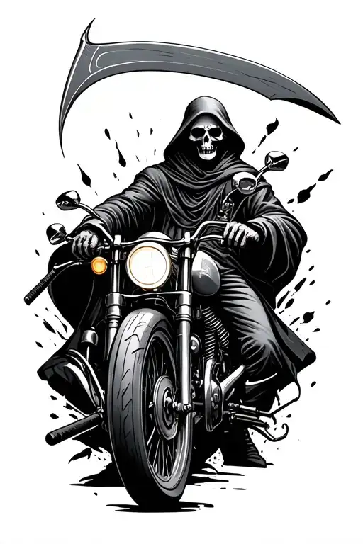 Grim Reaper Holding Scythe And Motorcycle Handlebars