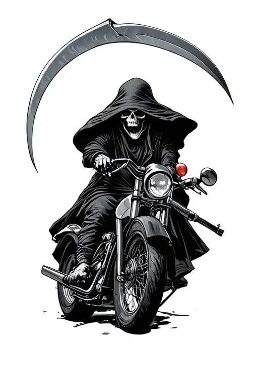 Grim Reaper Holding Scythe And Motorcycle Handlebars