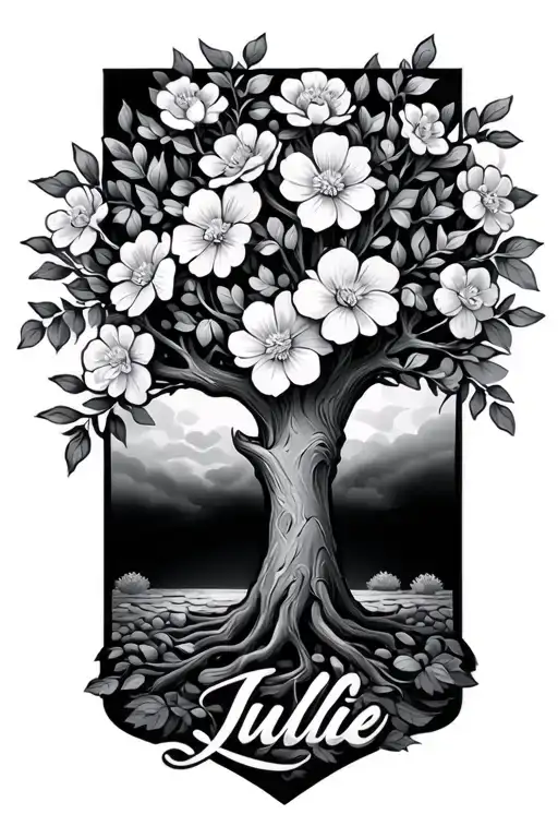Tree With Flowers Blooming With The Name Julie Written In It