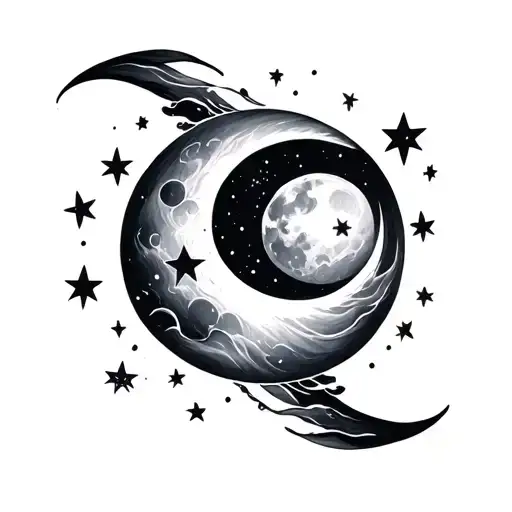 Simple Moon Stars And Ocean Tattoo For Friends
