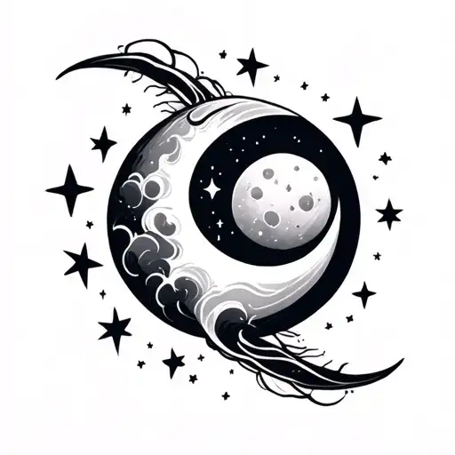 Simple Moon Stars And Ocean Tattoo For Friends