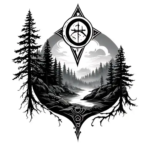 Runes And Forest Scene With A Hidden