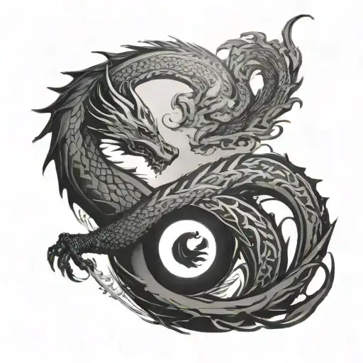 Dragon Facing Wolf Yin Yang Symbol