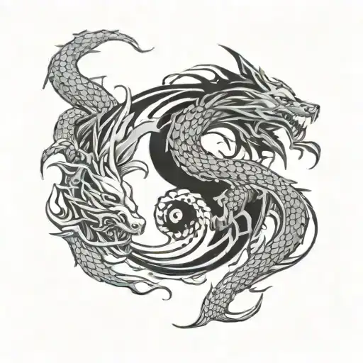 Dragon Versus Wolf Yin Yang Symbol
