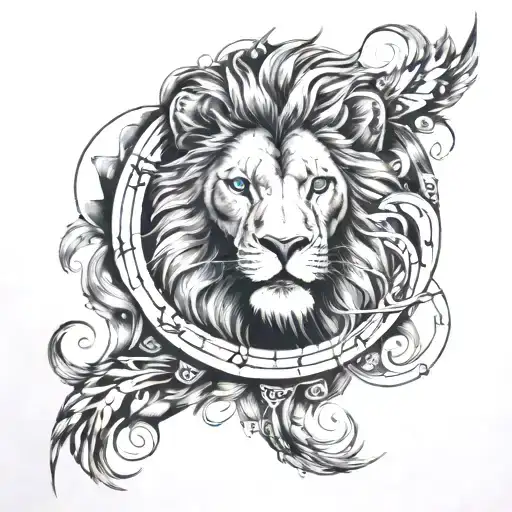 Lion With Blue Eyes And Add My Zodiac Sign Pisces