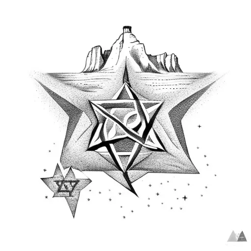 A Silhouette Of Table Mountain In South Africa With A Jewish Star In The Sky