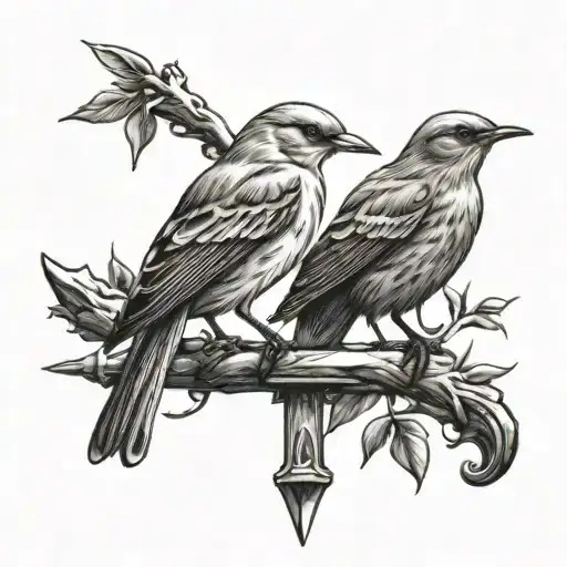 Two Mockingbirds Separated By Sword