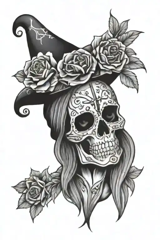 Santa Muerte Skull With Flowers