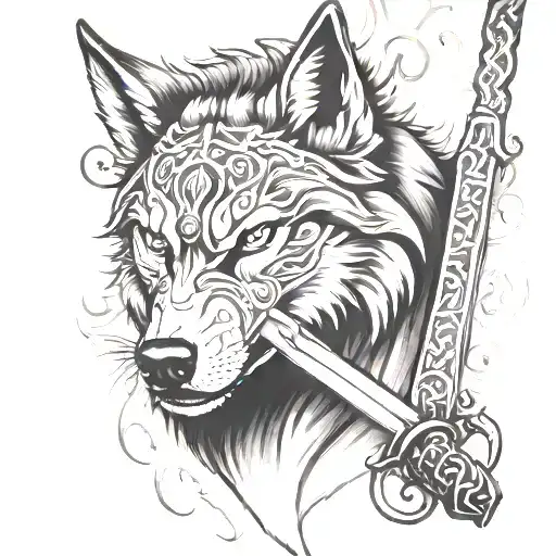 Wolf Tattoo Samurai Sword