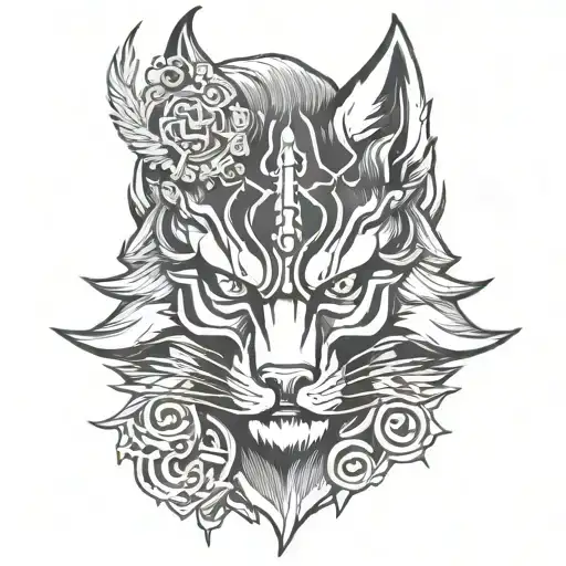 Wolf Tattooed Samurai Mask